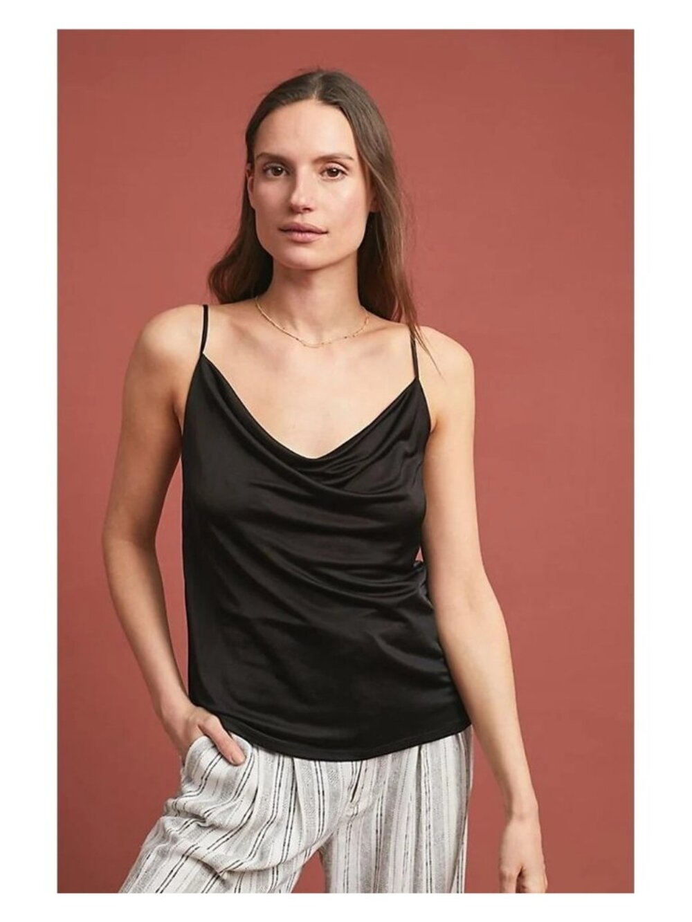 Anthropologie Claremont Draped Cami Black Cowl Neck Silky Rayon Top